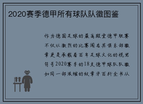 2020赛季德甲所有球队队徽图鉴